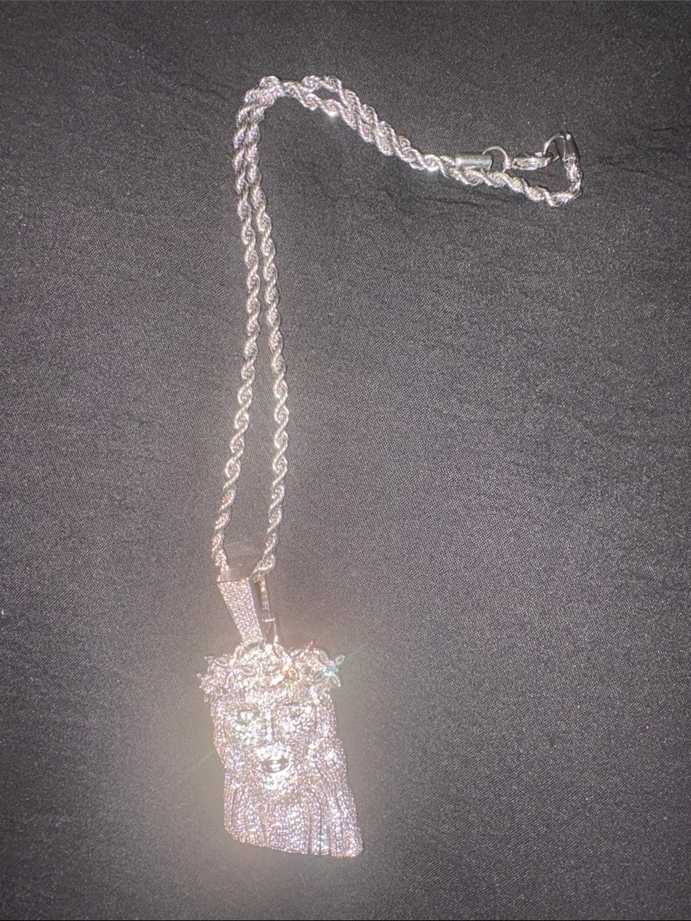Silver-Tone Jeweled Jesus Pendant Necklace - Silver